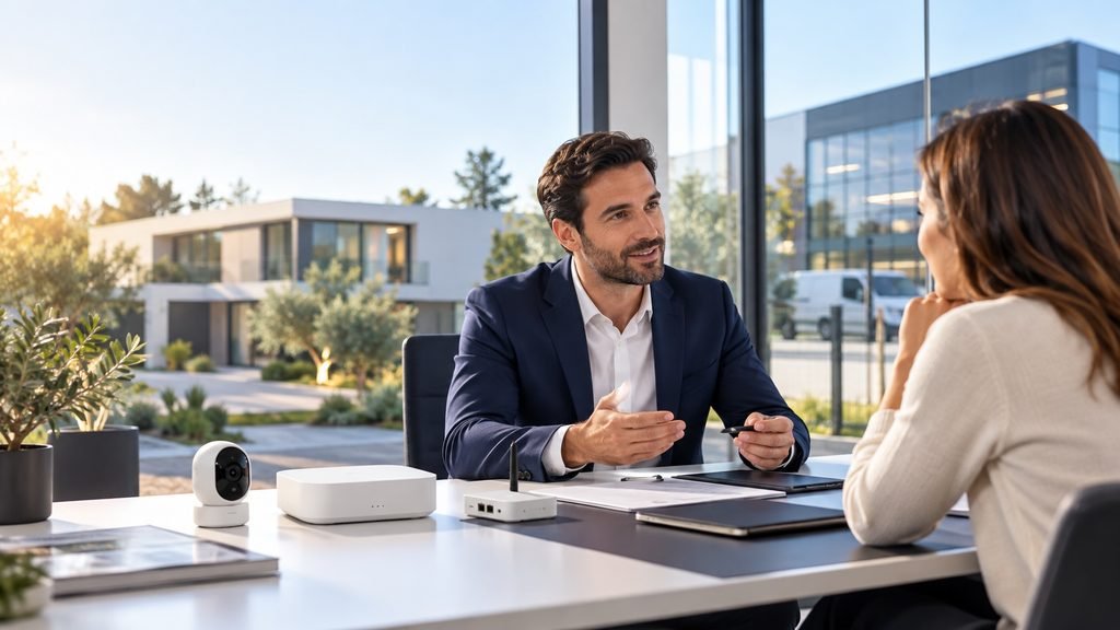 Conseiller échangeant avec une cliente au sujet d’un projet de sécurité et de connectivité M2M.